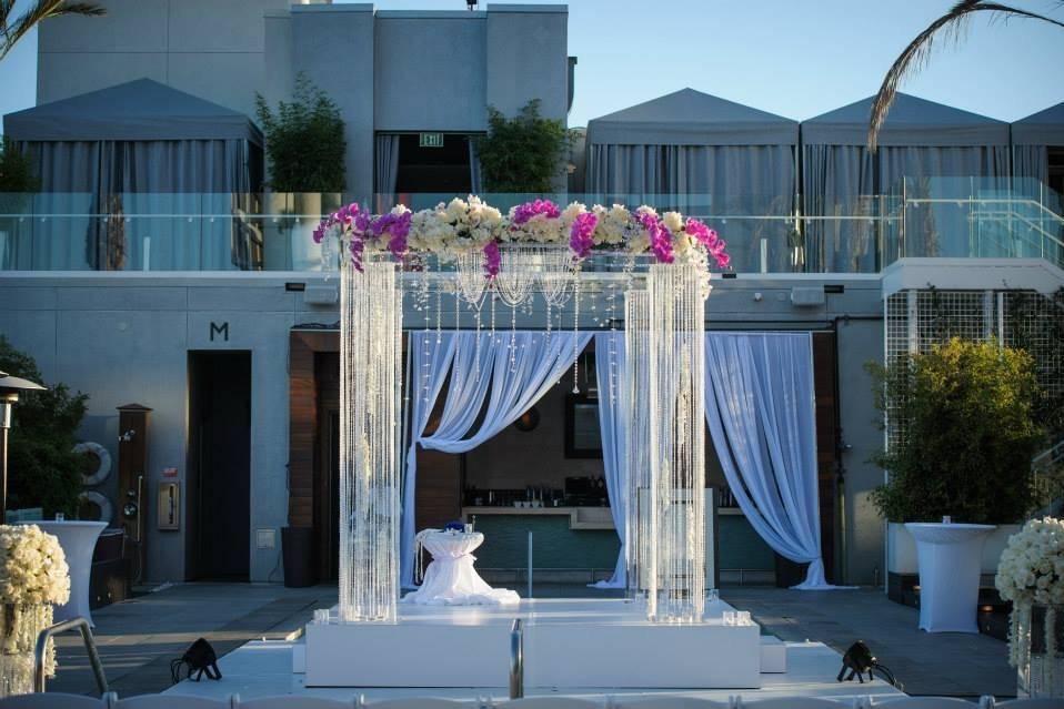 Crystal and Acrylic Chuppah with roses and orchids
