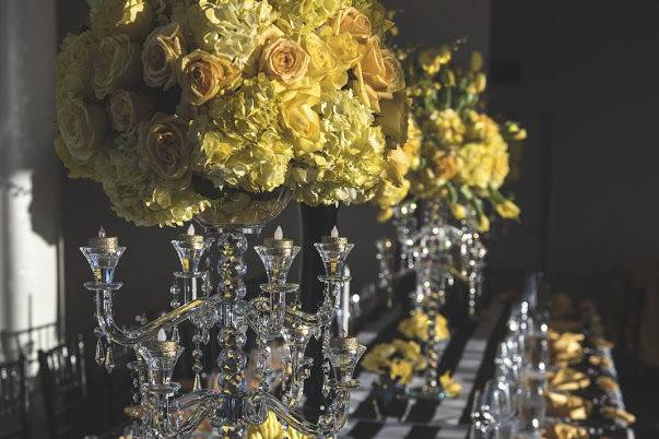 Yellows Flowers and Crystal Candleholders