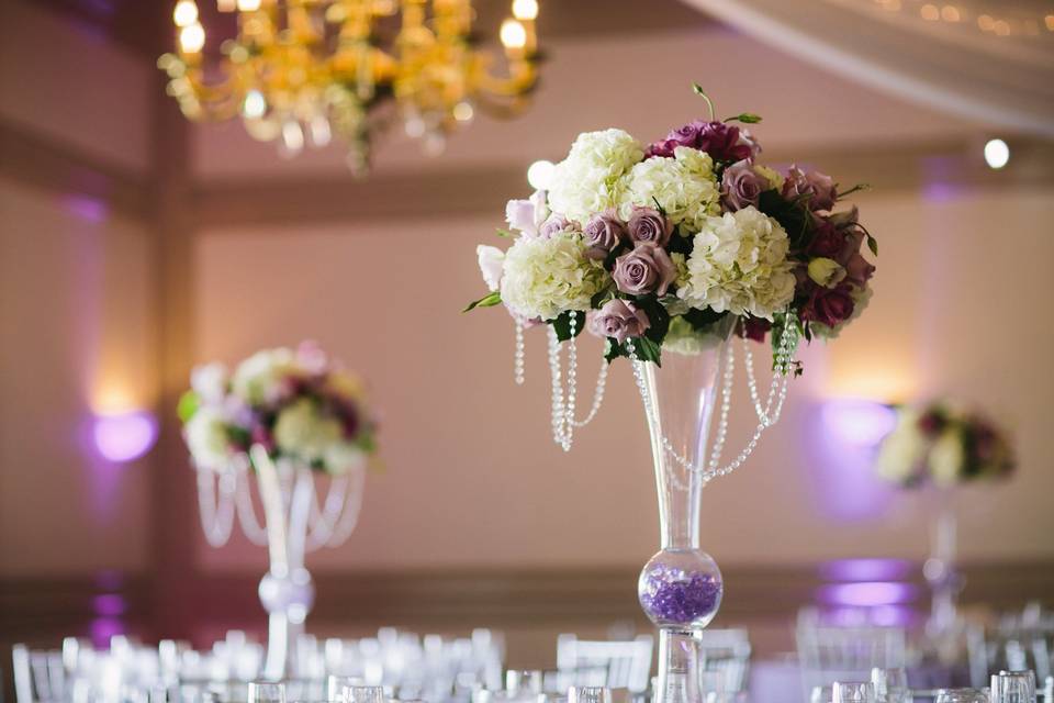 Tall centerpieces with descending crystals