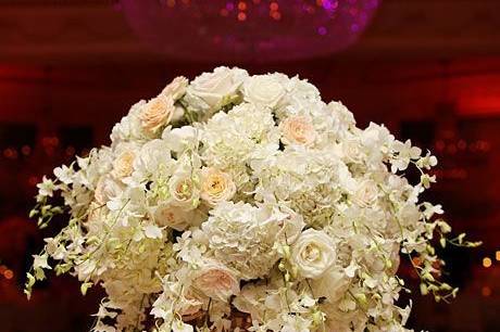 orchid, rose and hydrangea centerpiece