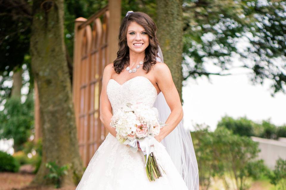 The bride holding her bouquet