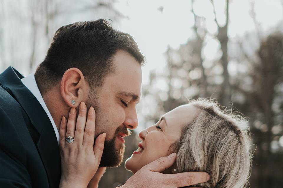 Bride and groom at golden hour