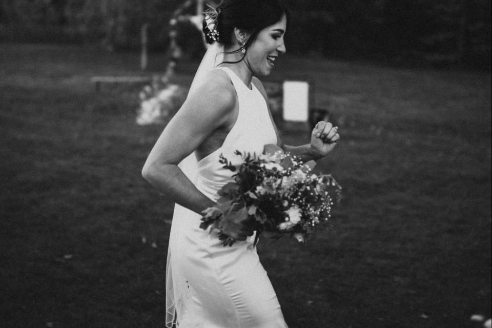 Bride running