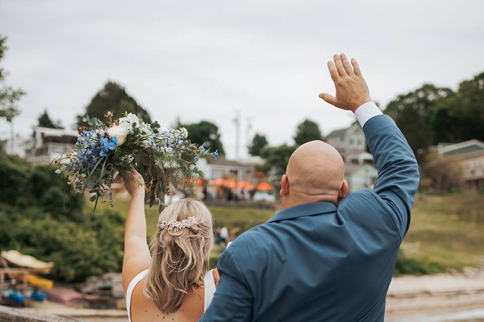 Bride and Groom waving