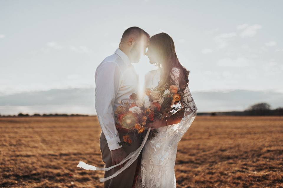 Bride and Groom at Sunset