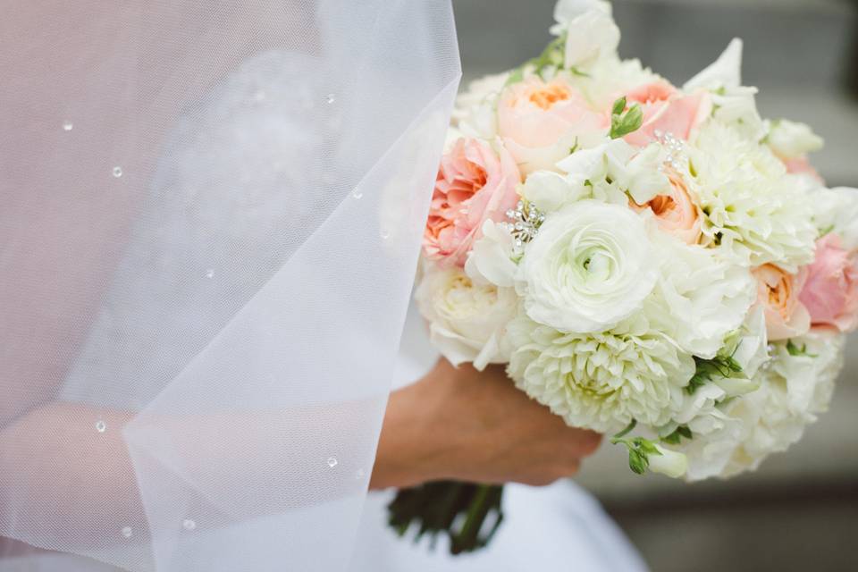 The bride holding her bouquet