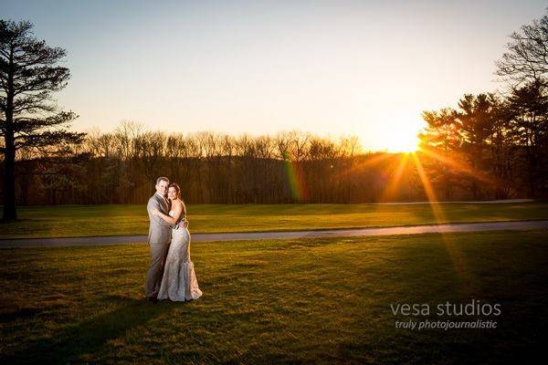 Newlyweds hugging