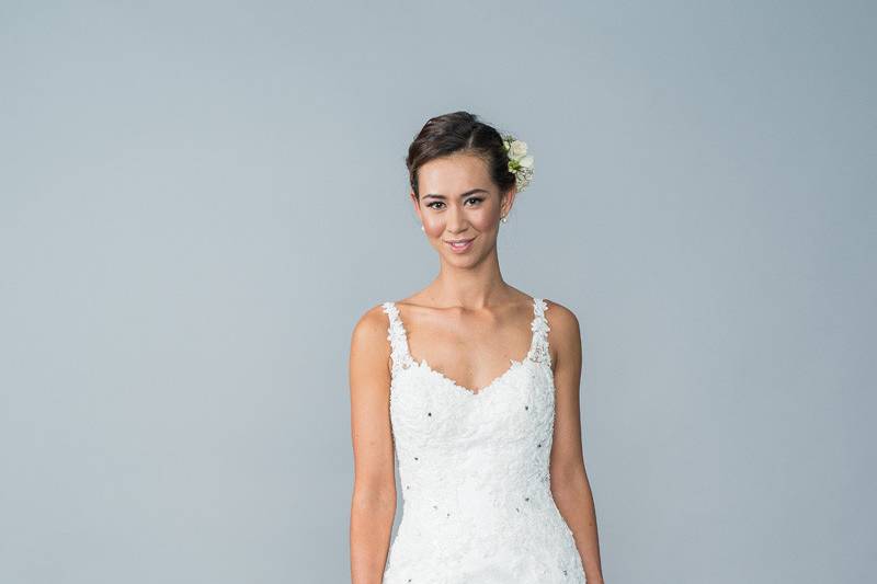 Style Hazel <br> The Swarovski crystal detail on this gown add a touch of glamour, still looking classic and romantic with the sweetheart neckline. 