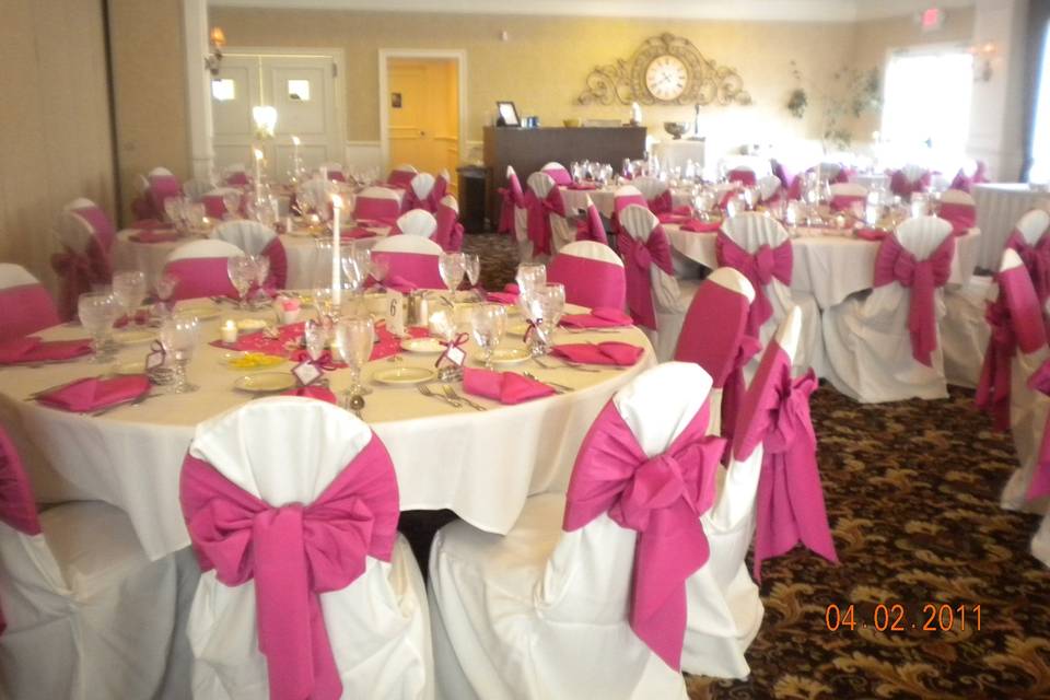 Pink and white-themed table setting