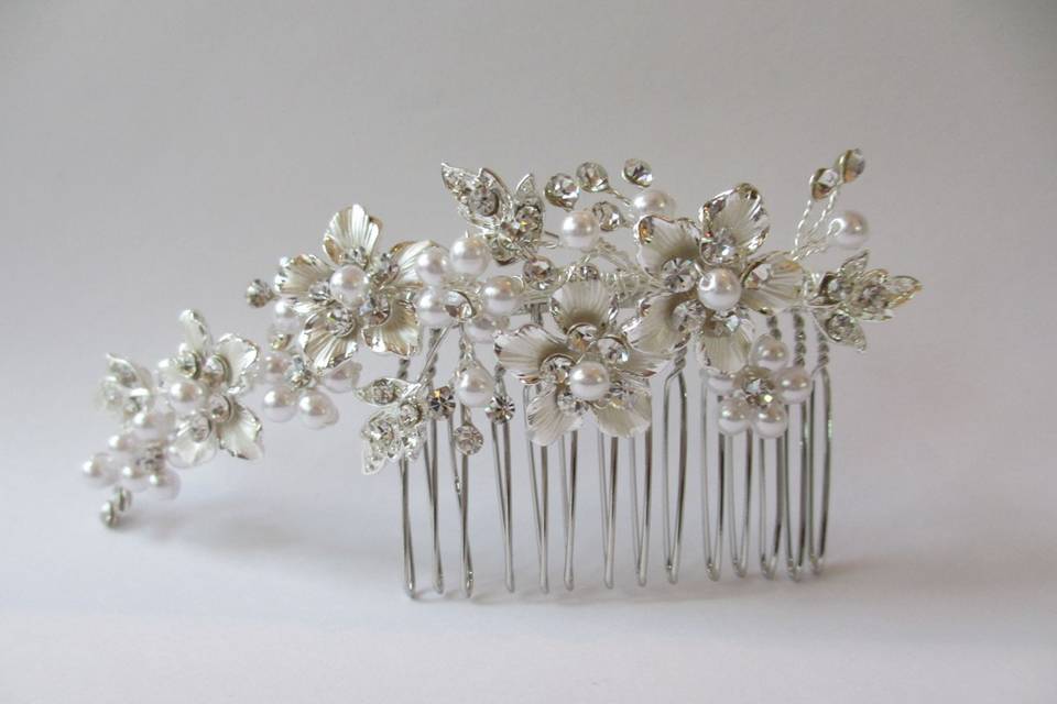 Floral Rhinestone and Pearl Bridal Hair Comb