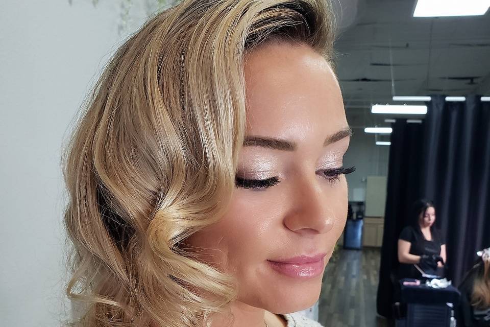 Soft glam makeup and hair