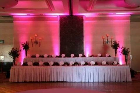 Wedding party table up lighting
