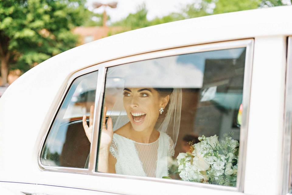 Bride in Vintage Car