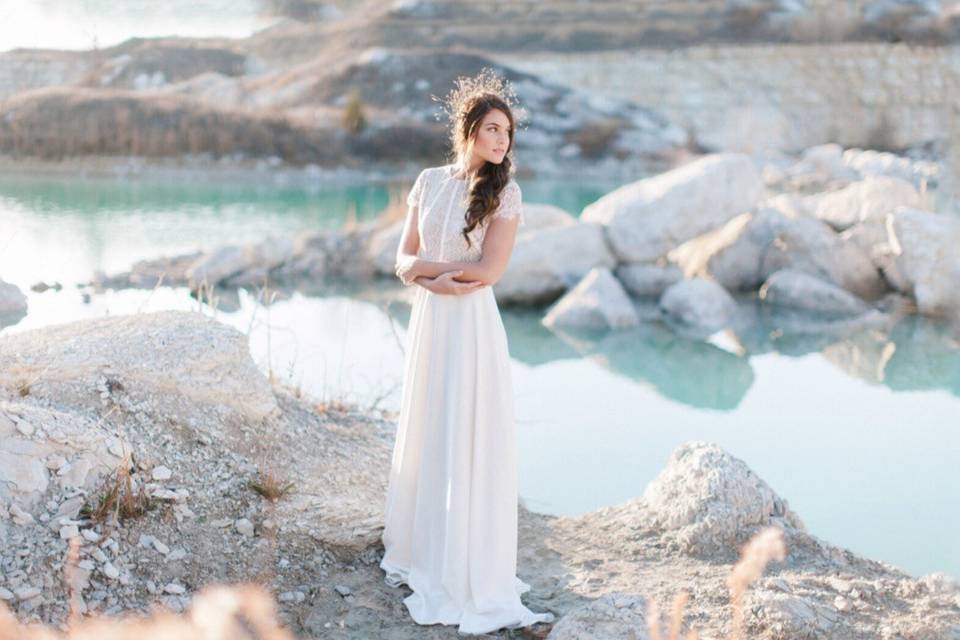 Bride by a pond