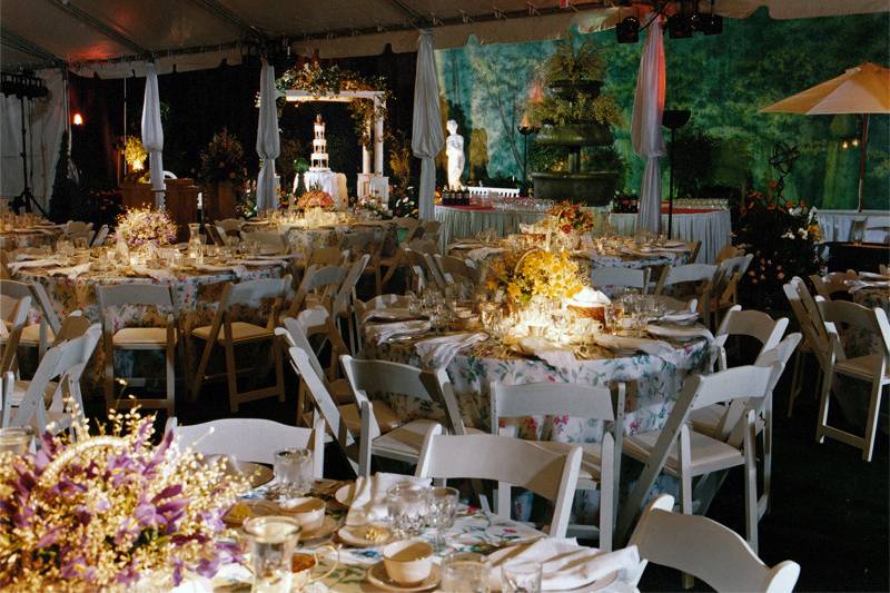 Table setup with flower centerpiece