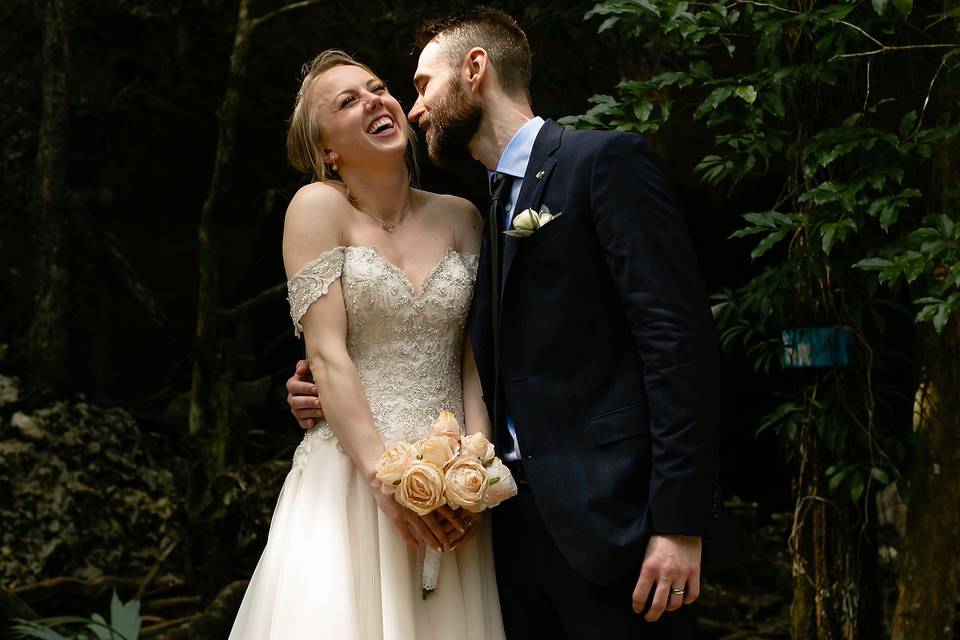 Bride and groom at cenote