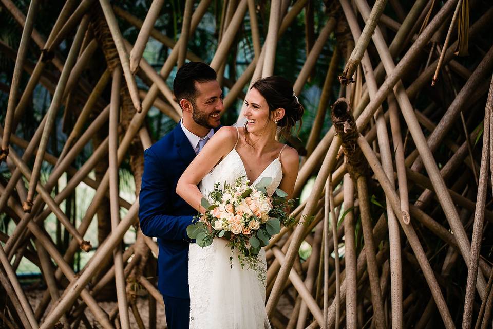 The bride and groom are very h