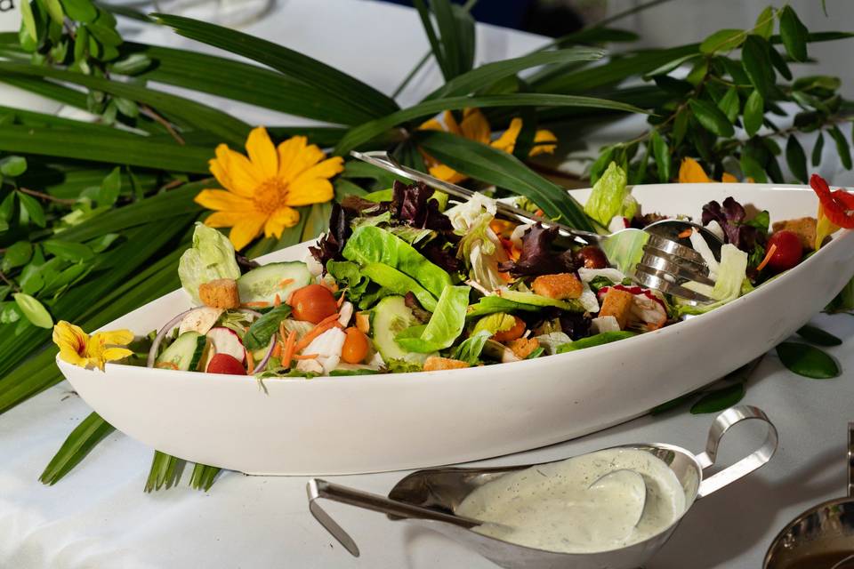 Garden salad with edible bloom