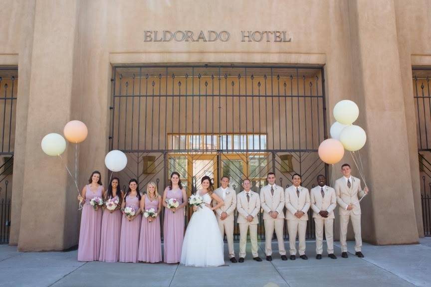 Wedding couple and guests