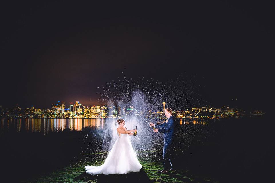 Champagne fight city skyline
