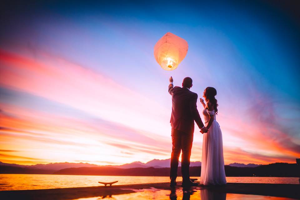 Floating lantern sunset