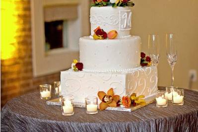 Wedding cake in dramatic lighting
