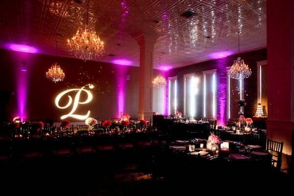 Reception with monogram lighting