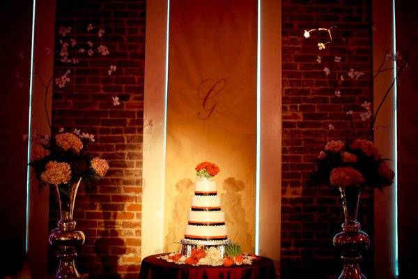 Wedding cake in dramatic lighting