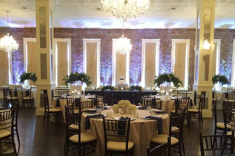 Round tables set for a reception