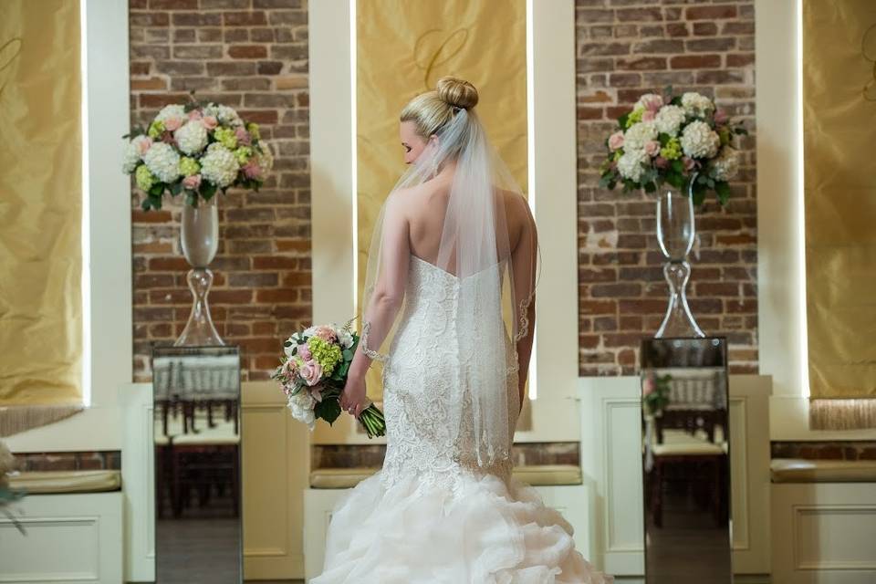 Posing in a white gown