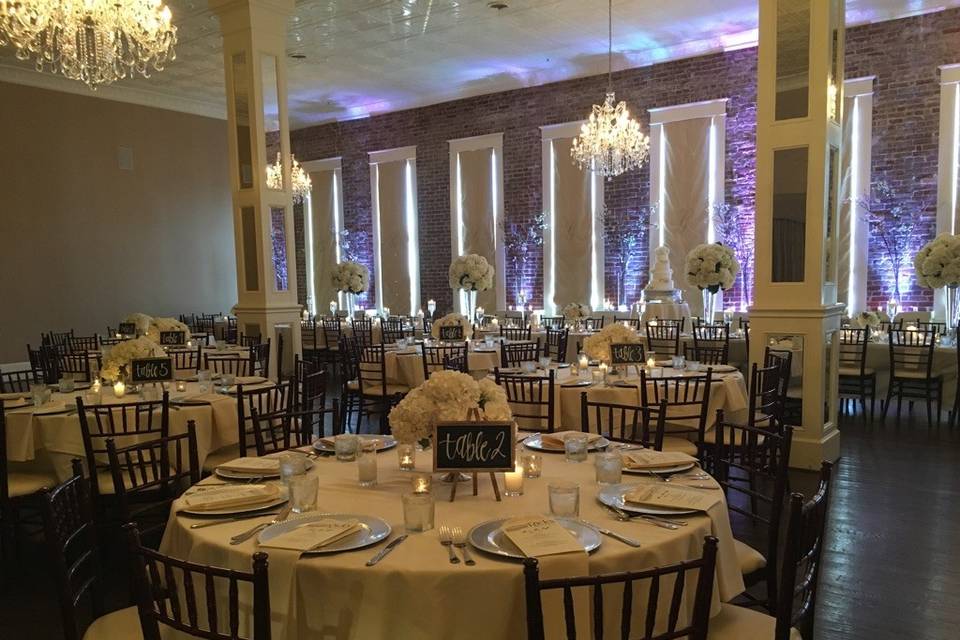 Round tables set for a reception