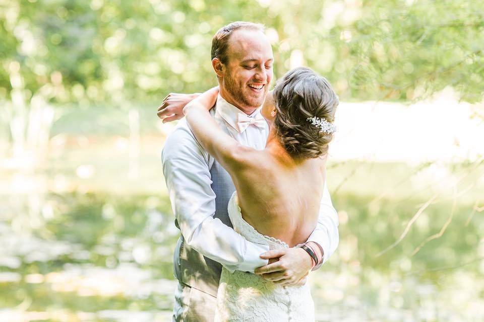 Newlyweds embracing each other