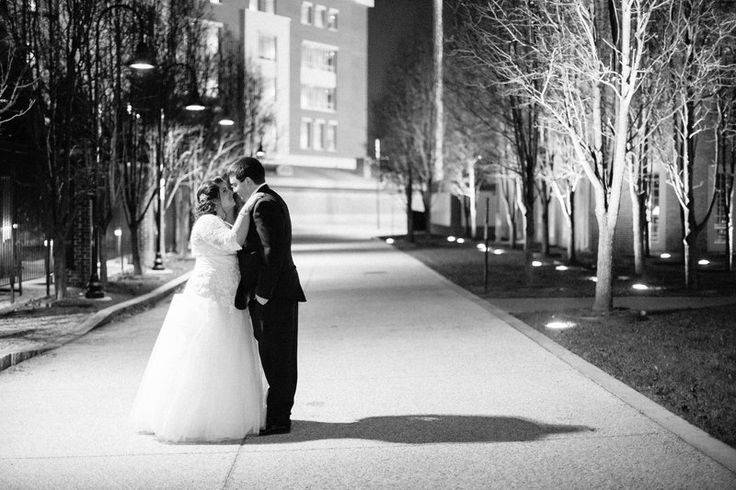 Newlyweds at the top of the stairs