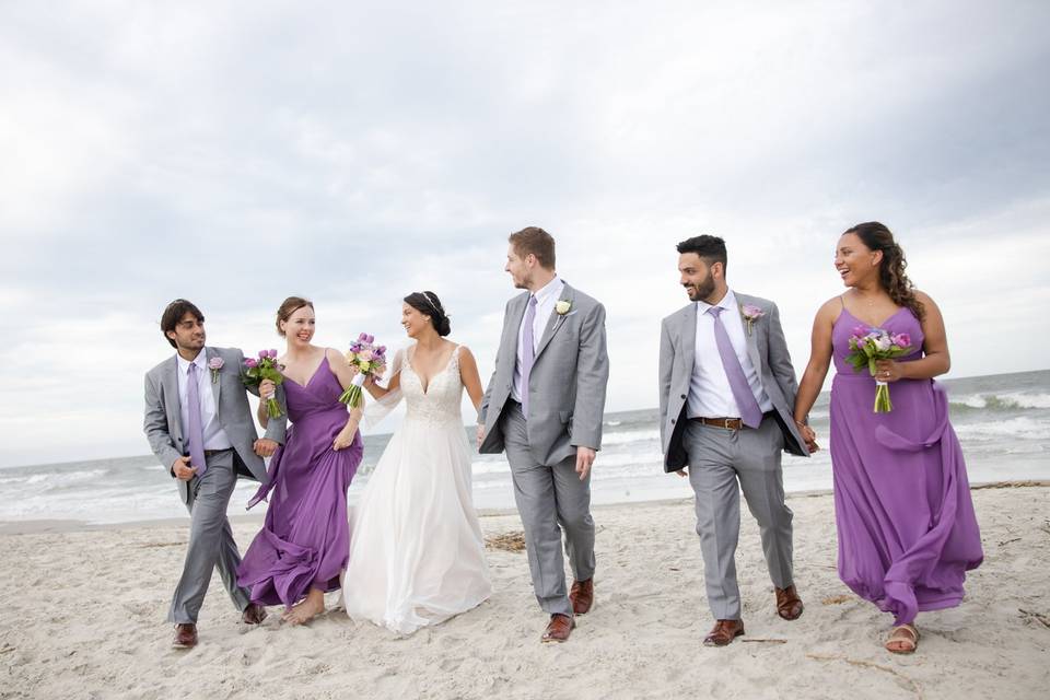 Beach wedding party