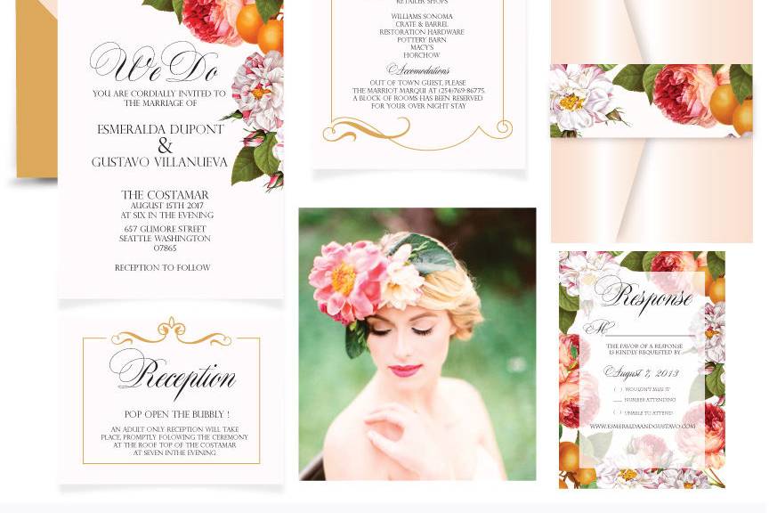 Design Property of ©Nellie&Co. Vintage Botanicals and citric fruits for the perfect Summer wedding.
