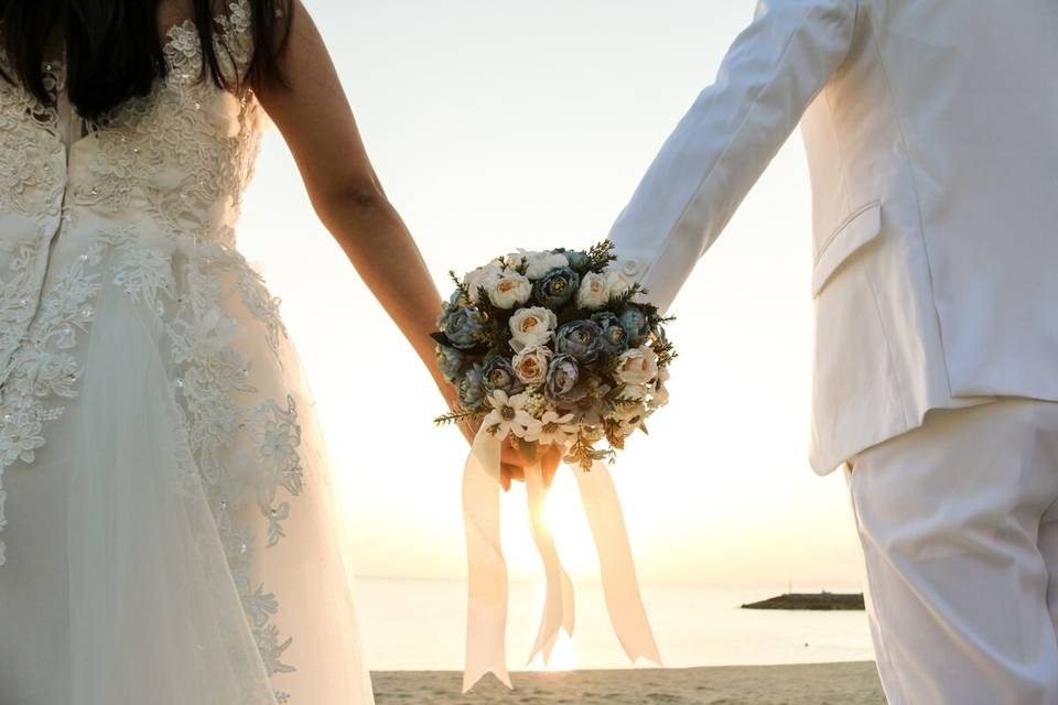 Holding the bouquet