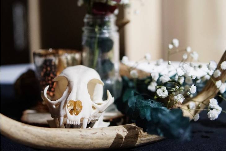 Bones and florals centerpiece.