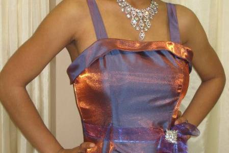 Semi-Custom Prom Dress: Retail gowns to which 1'' straps, a belt, and a broch were added