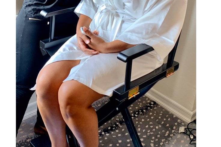 Bride getting makeup done