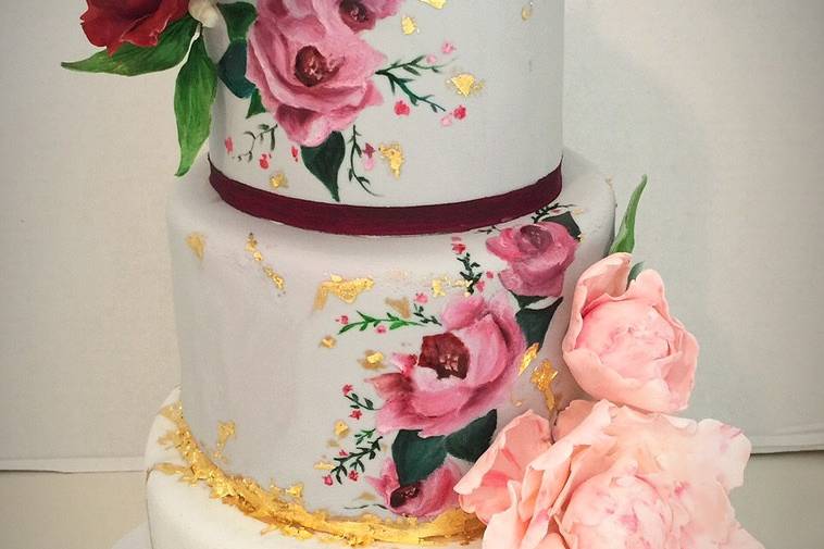 Hand painted floral design & sugar peonies