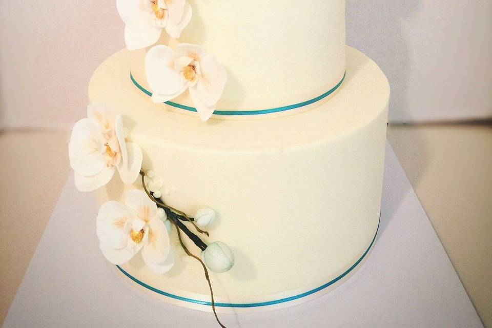 Hand crafted cascading sugar orchid cake