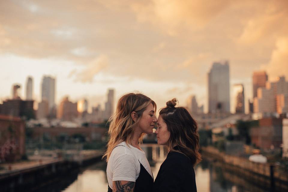 City background engagement session