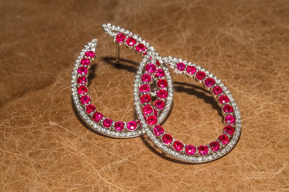 Ruby and Diamond Hoop Earrings