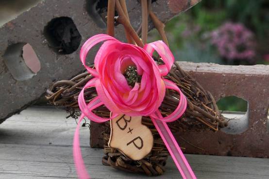 Rusitc Flower Girl Basket in Hot Pink