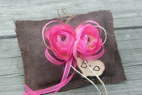 Rustic Ring Bearer Pillow in Hot Pink
