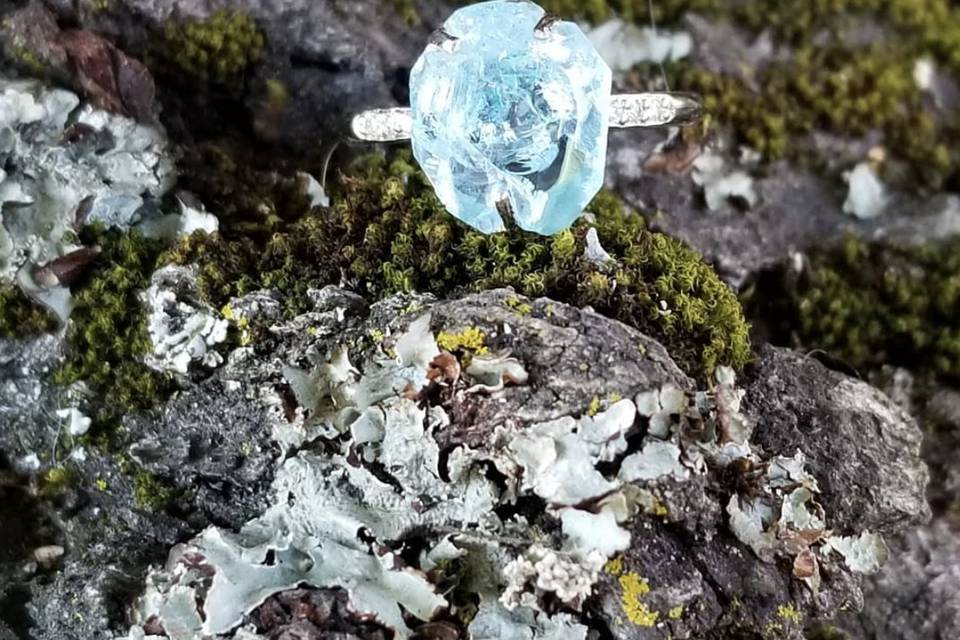 Bright blue aquamarine frozen