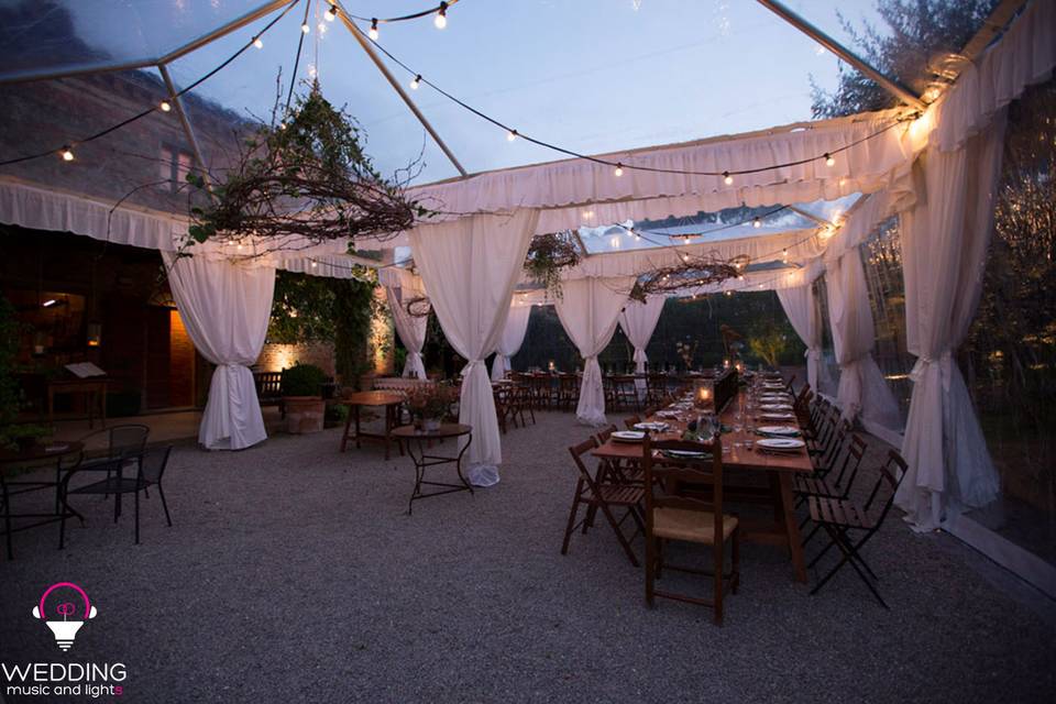 Wedding architectural lighting string lights Cantina Palazzo Vecchio - Tuscany - Italy