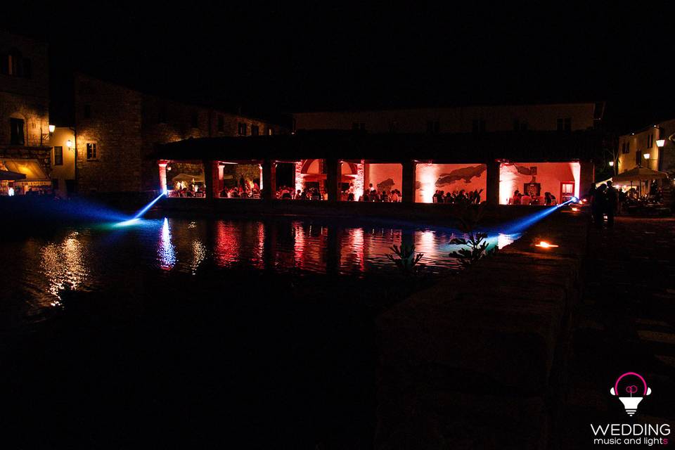 Wedding architectural lighting Bagno Vignoni - Tuscany - Italy