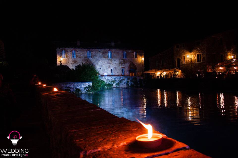 Wedding architectural lighting Bagno Vignoni - Tuscany - Italy