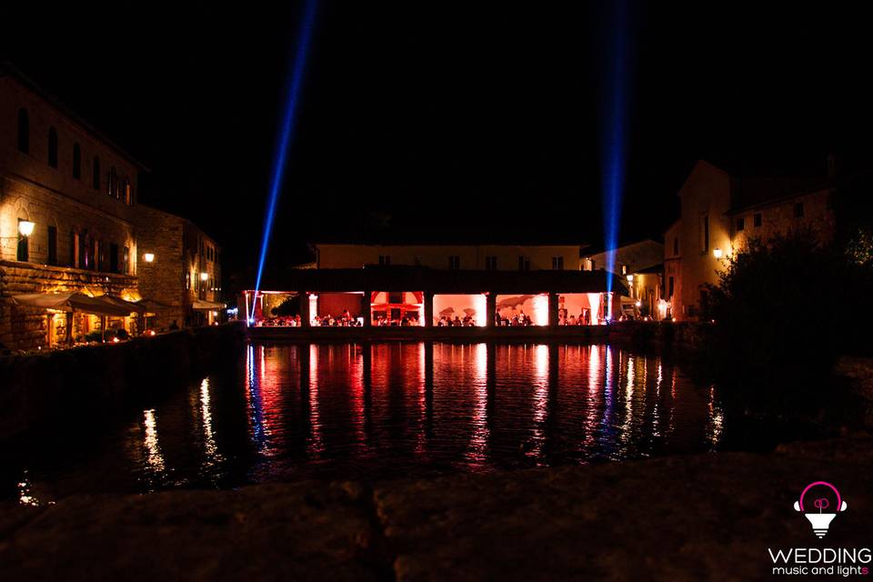 Wedding architectural lighting Bagno Vignoni - Tuscany - Italy